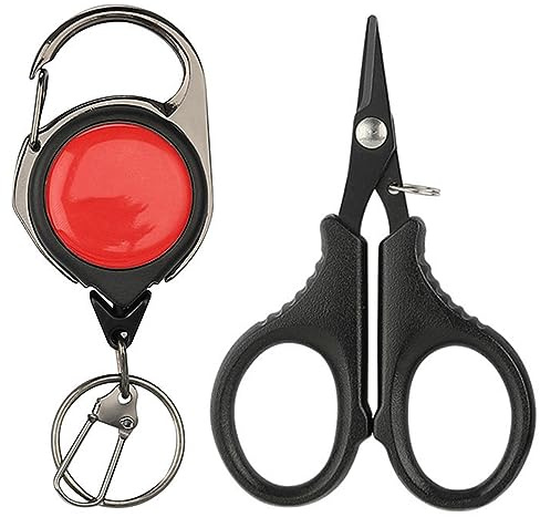 Herramienta de tijera de pesca, cortador de línea de pesca negra, mini tijeras trenzadas con hebilla telescópica para línea de pesca de fluorocarbono de nailon PE