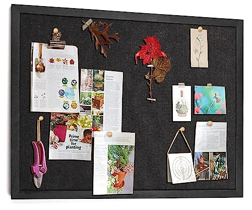Emfogoo Pinnwand Groß mit Leinen, Pinnwand Kork 60x45CM, Pinwand mit Holzrahmen für Küche Büro Schule Heim Kinderzimmer Wand Dekoration Aufhängen, Korktafel mit 20 Pinnnadeln, 1 Stück(Vintage Schwarz)