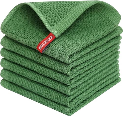 Moosfor Geschirrtücher 100% Baumwolle, 6er Set 30 x 30 cm, Weiche Geschirrhandtücher Küchenhandtücher Saugfähig Küchentücher Dicke Premium Geschirrtuch Spüllappen Putzlappen, Grasgrün