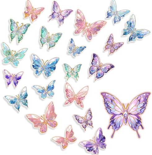 80 Stück Holografische Schmetterling Aufkleber Schmetterling Sticker Set Kinder Glitzer Schmetterlings Aufkleber Wasserfester Klebstoff Holografische Aufkleber Für Sammelalbum Tagesplaner Handyhülle