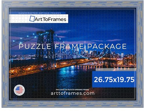 ArtToFrames 26.75x19.75 INCH/68x50 CM Blue Frame for 1000 Piece Puzzles.This 1.50 Inch Custom Wood Puzzle Frame is Blue - Comes with Economy Acrylic (Puzzle0066-56673-YBLU-26.75x19.75)