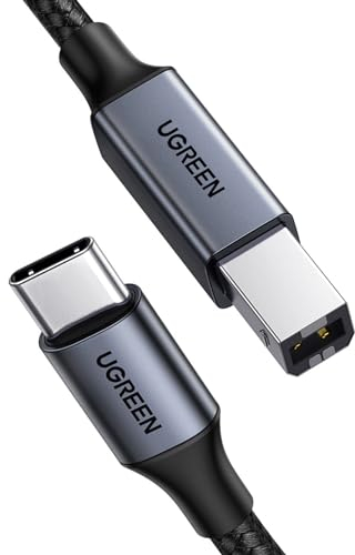 UGREEN USB B to USB C Printer Cable, Type B 2.0 Braided Data Lead for HP/Epson/Canon, Scanner, Compatible with MacBook Pro, iMac, XPS, Acer, ASUS (1M)
