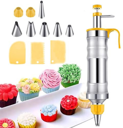 Siringa per torte in acciaio inox, 400 ml, riutilizzabile, siringa professionale per crema, siringa per decorazione dessert con 6 beccucci, accessori per torte per cupcake, decorazione di torte