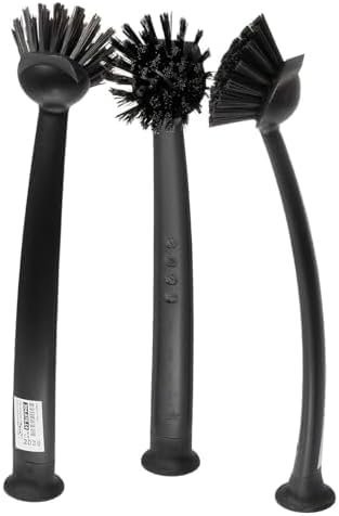 Dish Brush Set - 3 Pack Dark Grey Kitchen Scrubbers with Sturdy Bristles and Ergonomic Handles for Dishwashing, Pots, and Pans Cleaning.