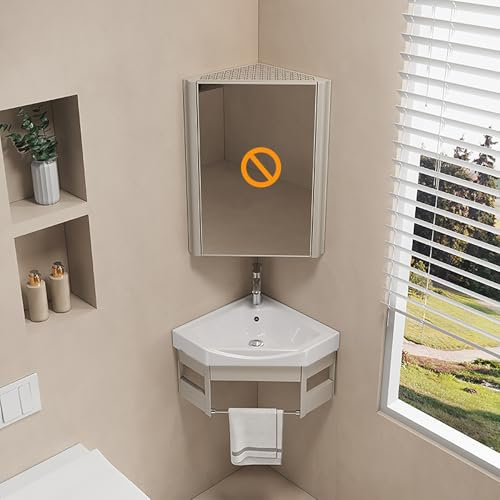 Pounjsd Lavabo de esquina de cerámica para esquina, Lavabo de Baño Montado en La Pared, Fregadero Cocina Esquina, combo de grifo caliente y frío, mini lavabo, Mueble Baño Suspendido, 15 * 15in