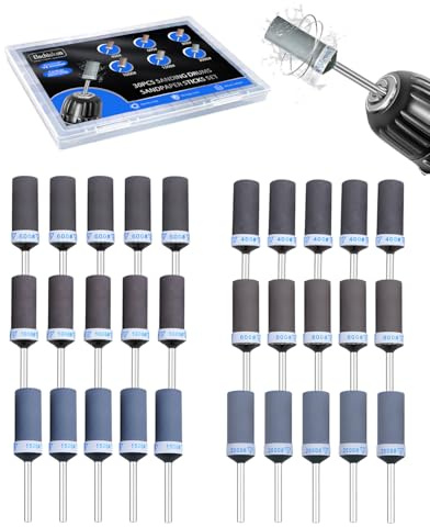 Lot de 30 tambours de ponçage pour outils rotatifs Dremel, kit de forets de ponçage pour bandes de ponçage Dremel avec tige de 0,3 cm, lot de bâtons de papier abrasif pour plastique, bois, métal