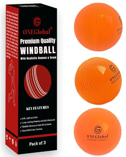 ONEGlobal Premium Windball Soft Cricket Ball | Durable, Embossed Seam, True Bounce & Swing | Wind Ball Cricket Balls for Outdoor & Indoor Practice, Coaching, Garden & Beach Games (3-ORANGE)