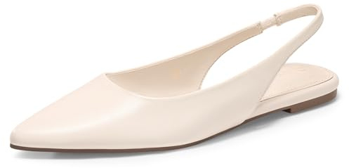 Coutgo Womens Slingback Flats Pointed Closed Toe Ballet Flats Comfortable Slip On Work Dress Shoes, Beige, Size 6.5