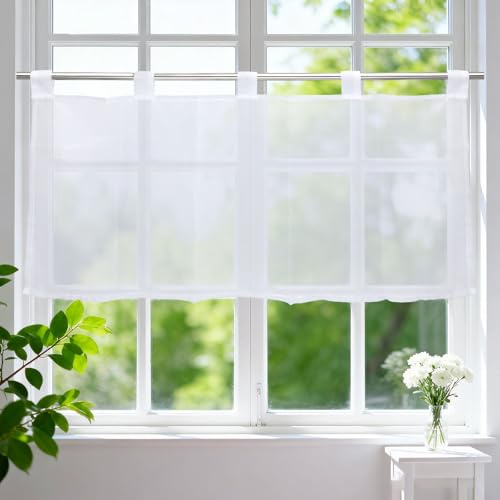 LOLANIUT Net Curtains Voile Bistro Bistrogardine with Loops,Scheibengardinen Modern 45 x 90cm,Short Scheibengardine Transparent Short,Material Ist Weich,Küchengardinen Geeignet Für Kneipen und Küchen