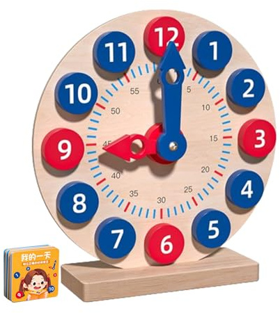 Reloj de Madera para Contar la Hora: Juego Interactivo Aprendizaje niños, Reloj analógico con Ejercicios Tarjetas, Material, Actividad educativa Atractiva | Accesorio Aula práctica Tiempo educ