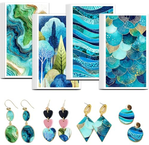 OLYCRAFT 24pz 4 stile Carta Da Trasferimento In Argilla con Motivo Naturale Carta Da Trasferimento In Argilla Polimerica Blue Water Alberi per Orecchini In Argille Creazione di Gioielli