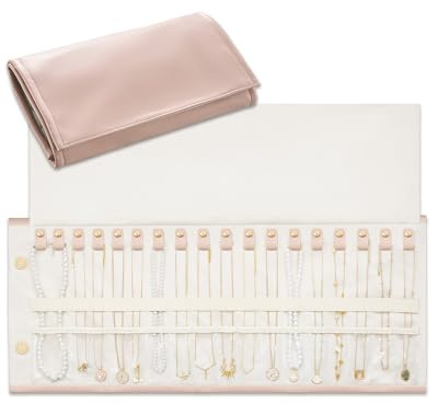 Lolalet Travel Necklace Organizer, Foldable Jewelry Case, Pink, 18 Slots