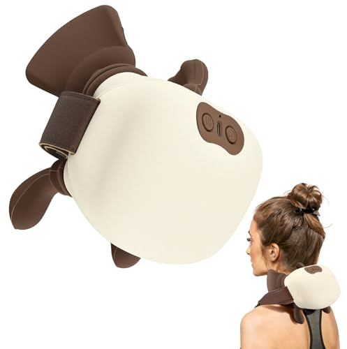 Massaggiatore per collo e spalla, tecnologia 6D Grip e testa impastata, 4 livelli di massaggio, 2 livelli di temperatura, massaggiatore elettrico per casa, ufficio e viaggi (WHITE-B)