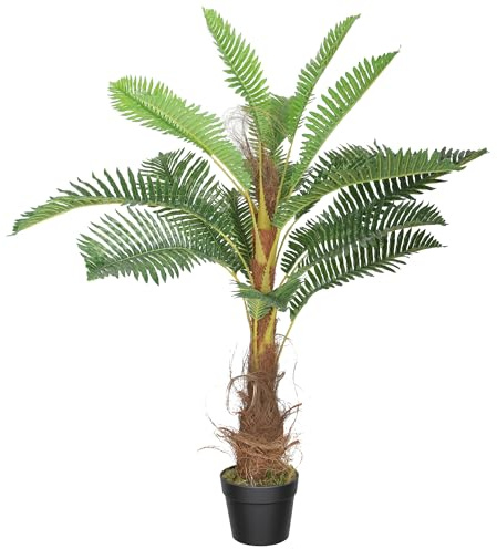 HOMCOM Konstgjord palmträd 100 cm med 21 stora blad, stor realism kruka ingår