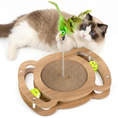 Qoosea Griffoir pour Chat Intérieur, Résistant aux Griffes Griffoir Chats avec Balle Grelot et Canne à Plume Colorée (Couleur Surprise), Jouet Interactif pour Chat Kitty, Portable et facile à nettoyer