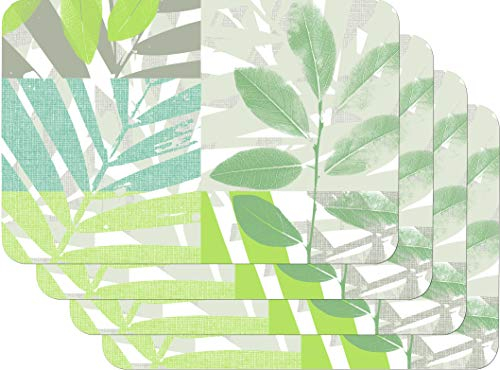 Vénilia Tischset Blätter, Platzset für Esszimmer, Esstischmatten, Telleruntersetzer, Platzdeckchen, abwischbar, lebensmittelecht, 45 x 30 cm, 4 Stück