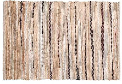 Cotton Hand Woven Chindi Rug 2x3 Feet - Beige, Decorative Soft Throw Indoor Floor Rag Rugs Ideal for Entryway, Kitchen, Kids Room | Durable Lightweight Neutral Home Space Dhurrie for Costal Décor