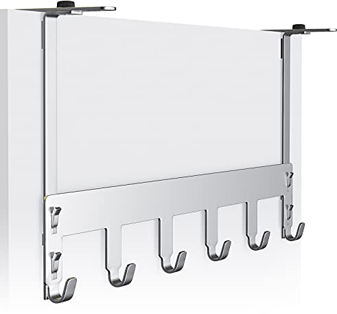 Luxear Over Door Hook Hanger, Adjustable Heavy-Duty 20KG Over The Door Coat Hanger Stainless Steel Rack Storage with 6Hooks No-Drilling for Clothes Towel Bag Hat Bathroom Bedroom Cloakroom
