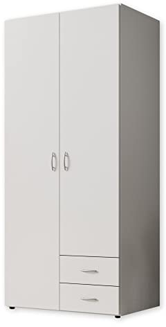 Stella Trading BASE Zeitloser Kleiderschrank in drei verschiedenen Größen - Vielseitiger Drehtürenschrank in Weiß - 81 x 176 x 51 cm (B/H/T)