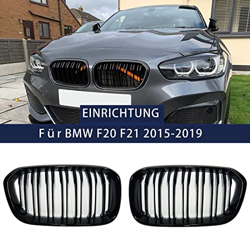 TOPTHAN Passend für BMW 1 Series F20 F21 2015 2016 2017 2018 2019 Front Nieren Kühlergrill Gitter NIERE Schwarz Glanz Kühler Front Doppel Rippen Grill Links Rechts