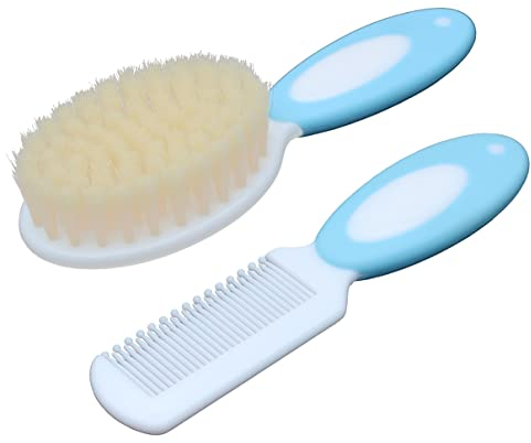 Baby Haarbürste und Kamm Set, Baby Bürste mit weichen Naturborsten (Blue)