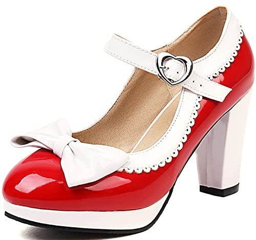 CuteFlats Mary Janes à Bout Rond Doux pour Femmes avec Plates-Formes Basses et Talon Bloc