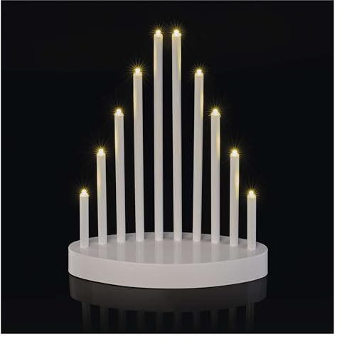 EMOS Candelabro LED con 10 Velas, Color Blanco, Funciona con Pilas, 3 x AA, Interior IP20, función de Temporizador de 6/18h, 24, 5 x 20 cm, DCAW01, 24,5 x 20 cm
