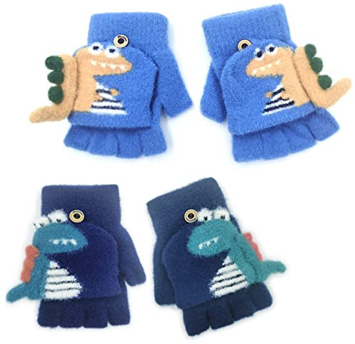 YeahBoom 2 Paar 3D Kinderhandschuhe Winter,Fäustlinge mit Knopf Klappe,Kinderhandschuhe Elastische,Winter warme Strickhandschuhe,Fingerhandschuh,Winterhandschuhe,3-8 Jahre alt Jungen Mädchen…