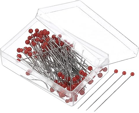 PATIKIL Cucito Spilli, 100pz 1,5 Palla perleta Testa Spilli Dritti Spillo per Tessuto, Decorativo, Tessuto Fai-da-Te, Fai-da-Te, Rosso