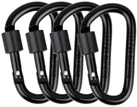 4PCS Locking Carabiner, Aluminum Alloy D-Ring Locking Carabiner Key Chain Clip Hook for Outdoor, Camping, Hiking, Traveling, Fishing, Backpack