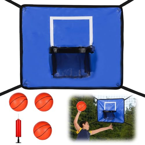Trampolin Basketballkorb, Trampolin-Basketball-Aufsatz mit Gehäuse 3 Minibällen und 1 Pumpe für Kinder Erwachsene Drinnen Draußen zum Spielen