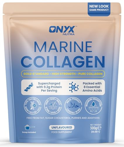 Onyx Marine Collagen Powder 10000mg (Type I & III) | Wild-Caught Arctic Cod | Collagen Supplements for Women & Men | Skin, Hair, Muscles, Joints, Bones (300 Grams [30 Servings])