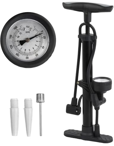 Luftpumpe Fahrrad, Fahrradpumpe alle Ventile, Fahrrad Standpumpe mit Manometer 11 Bar/ 160 PSI, Hochdruck-Standpumpe für Rennrad, E-Bike, Mountainbike Schwarz