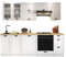 Küche Monit I 240 cm, Küchenblock/Küchenzeile mit Arbeitsplatte, Gedämpftes Schließsystem, 8 Schrank-Module frei kombinierbar (Weiß + Eiche Arlington, mit LED Beleuchtung)