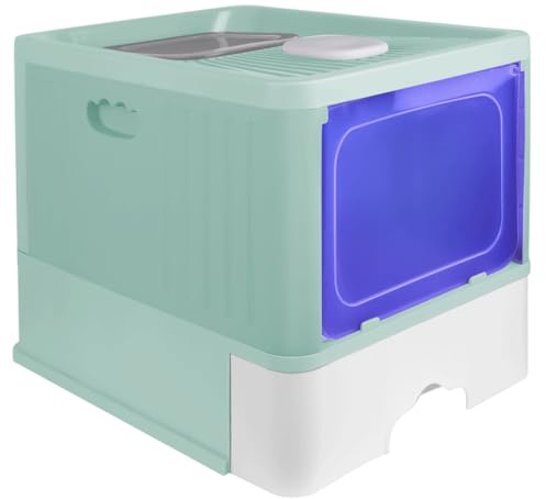 Arenero Automático para Gatos con Control de Arena Amovible, Asa de Transporte y Pala, Desinfección UV, Arenero Cerrado, Casa de Baño, 48 * 37 * 38 cm Esterilización - Verde
