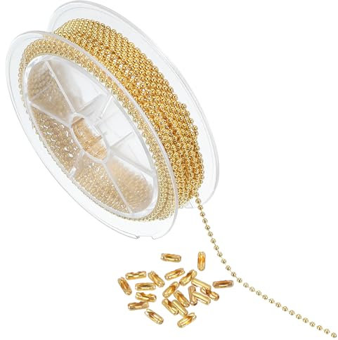 PATIKIL 16.4 Feet Stainless Steel Ball Chain, Dog Tag Chain Bulk Beaded Necklace Chains with 20 Pcs Connectors for Jewelry Making DIY Crafts Hanging Decoration, Gold