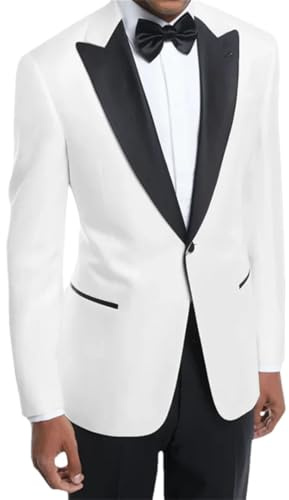 Costume 2 pièces pour homme - Style décontracté - Pour mariage, mariage, travail, smoking - Jacker et pantalon, blanc/noir, XXL
