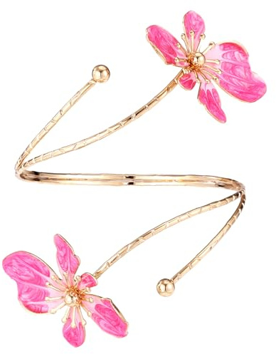 Blomma Armsmycke för Kvinnor, Justerbar Guldton Överarms Armband med Rosa Blomma Boho Smycken Presenter Armsmycke för Strand Fest