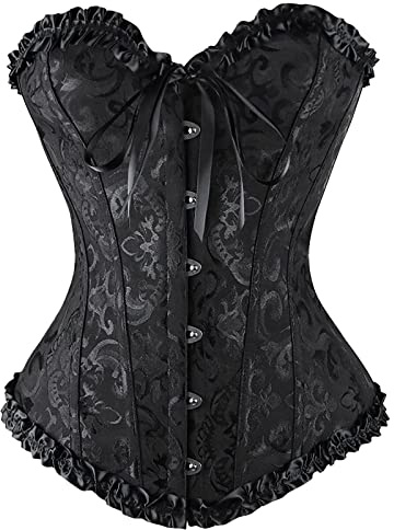Générique Corset Femme Halloween Corset Bustier en à Lacets pour Femme Bustier Dentelle Floral Corsets Lingerie Classique Gothique Costume Grande Taille Élégantes Medieval Costume (Black-A, M)