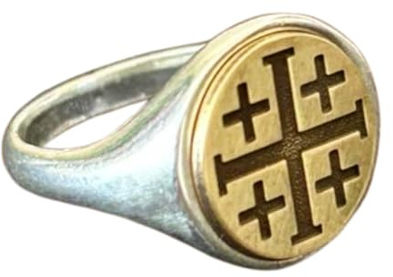 LKBEADS Jerusalemkors i 925 sterlingsilver | silverpläterad ring | Sigillring i rund form, 15 x 15 mm | Bandstorlek US 5–12,5 avelaibal | LKDR_0803