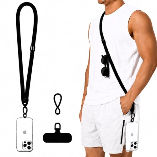 SINAKICO®️ Cuerda para movil | Cordón para Móvil Cuello + Parche Universal | Correa con Phone Strap | Cuerda Antipérdida para Colgar | Colgante Móvil y Llaves(Negro)