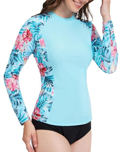 MEETWEE Camiseta de Natación para Mujer Manga Larga Protección Solar UPF 50+ Rashguard Mujer Camisetas Deportivas de Secado Rápido Surf,Voleibol de Playa,Yoga