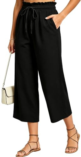 Neteson Pantalon Lin Femme Été 7/8 Pantacourt Fluide Coton et Lin Large | Pantalon Décontractée Léger Chic et Elegant Plage Pants Taille Haute