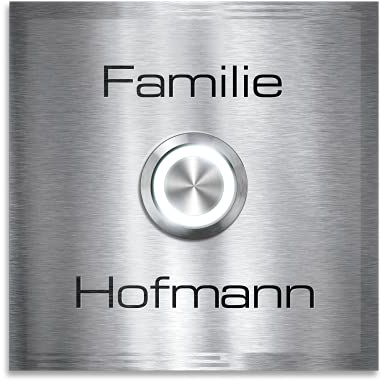 Metzler Edelstahl Türklingel mit Gravur - LED-beleuchtet - Türklingel aus Edelstahl V2A - Klingel-Platte - Moderne Türklingel - Größe: 60 x 60 mm
