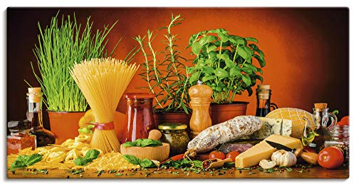 ARTLAND Wanddeko Leinwand Bilder Wandbild Italien Pasta Nudeln Lebensmittel Gemüse Mediterran Italienisch Essen S7SM