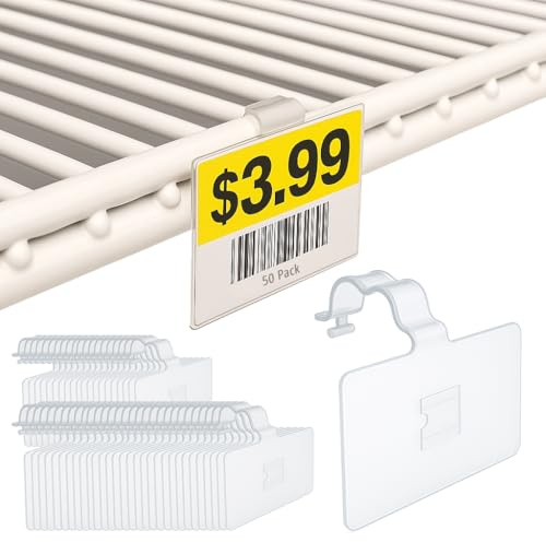 2.25 L x 1.25 H Plastic Cooler/Refrigerator UPC Label Holder Clip Organizer for Double Wire Fridge Shelf - 50 Pack