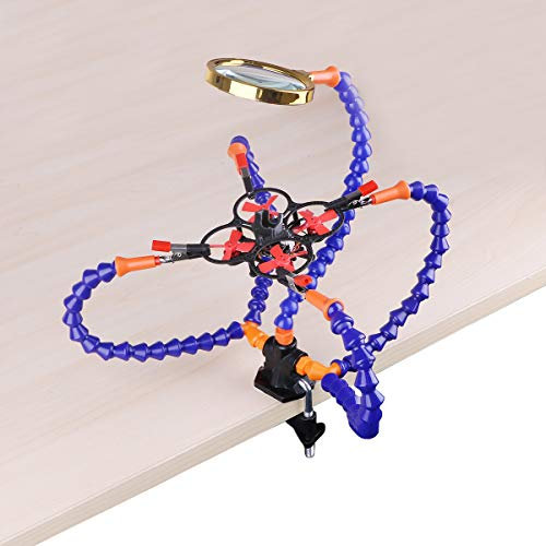 Flexible Helfende Hände, Dritte Hand, Lötstation Bügelzubehör-Kit (5 cm-Klemmklemme, Flexibel Einsetzbare Helfende Hände mit 3X-Lupe)