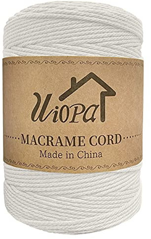 Uiopa Corde Macramé 3mm x 300m Fil Macrame Coton Naturel Ficelle Cordelette Couture Bricolage Cordon pour Macrame Mural, Porte Plante Mural, Decoration Mariage, Rideau, Emballage Cadeau (Naturel)