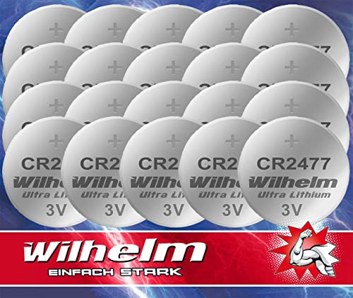 20 x CR2477 CR 2477 WILHELM Lithium Knopfzelle 3V 1070 mAh ø24 x 7,7 mm Batterie DL2477