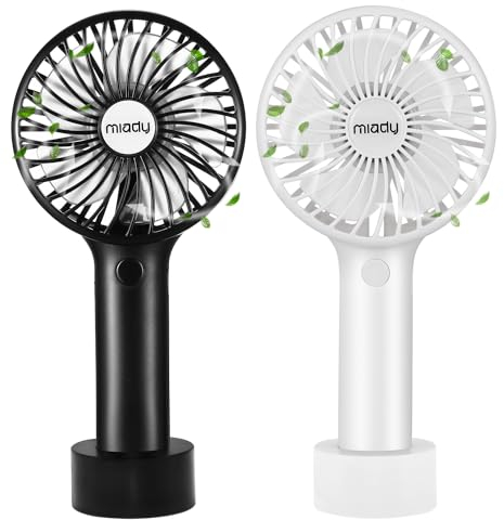 Miady Lot de 2 mini ventilateurs portatifs 5000 mAh (7 à 20 heures d'autonomie) avec batterie rechargeable USB C à 3 vitesses pour les voyages en extérieur et en intérieur